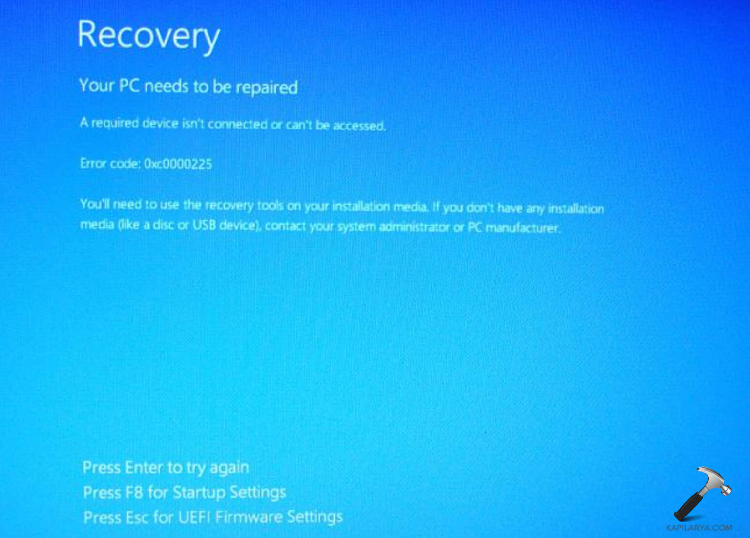 Fix: Error code 0xc0000225 on Windows 11