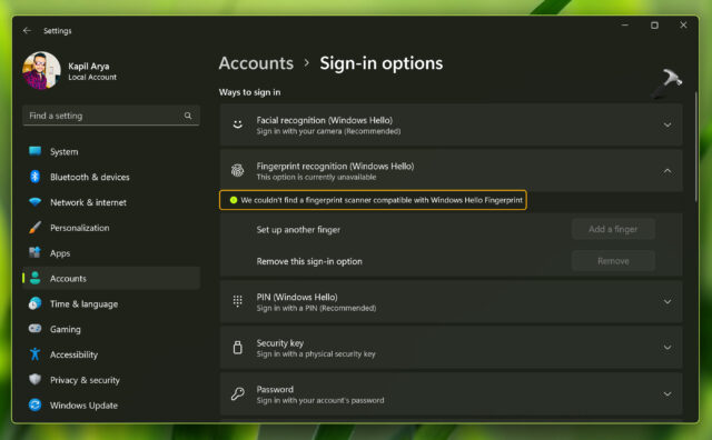 Fix: Couldn't find a fingerprint scanner compatible with Windows Hello